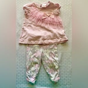 Jillian’s Closet Pink Ruffle Top & Floral Pants Outfit – Baby Girl 12M
